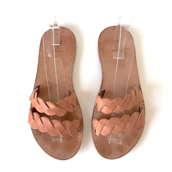 Frye Azalea Braid Slide Sandals Two Strap Open Toe Tan Light Rose Leather 7 - Picture 5 of 7